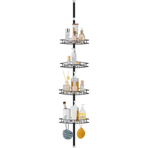 Etagere Douche Telescopique, Etagere Douche Sans Percage Acier Inoxydable Avec 4 Paniers, Rangement Douche Reglable Hauteur 85-325Cm Pour Salle De Bain, Noir[RAC62405315]