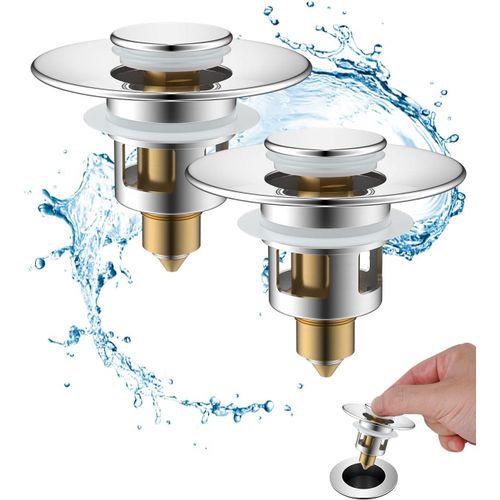 2 Pièces Bonde Lavabo Universel Pop-Up, Bouchon Lavabo Salle De Bain, Bouchon Evier Cuisine (25-46Mm), Filtre De Vidange Anti-Bloqué Et Anti-Clogging,Flitre Cheveux Anti-Odeur Pour[RAC62406193]