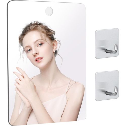 Miroir De Douche Grande 35Cm X 25Cm - Miroir De Rasage Et Maquillage En Acrylique Sans Cadre - Avec 2 Crochets Adhésifs Pour Salle De Bain[RAC62405417]