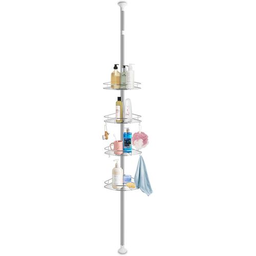 Étagère De Douche Télescopique Avec Quatre Paniers Réglables En Hauteur, Étagère De Douche Télescopique Sans Perçage, Étagère D'Angle Télescopique En Acier Inoxydable Pour La Douch[RAC62406015]