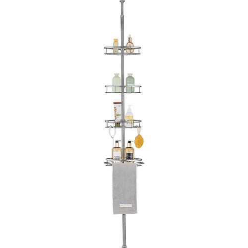 Etagère De Douche Télescopique En Etagère De Douche D'Angle Etagères De Rangement De Salle De Bain 4 Niveau Sans Perçage Métal Gris[RAC62404414]