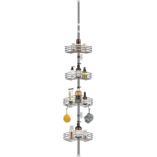 Étagère De Douche Telescopique, Etagere Douche Réglable En Hauteur 85-325Cm, Etagere Douche Sans Percage Métal Avec 4 Paniers, Etagere Douche Telescopique Pour Salle De Bain, Gris[RAC62406444]
