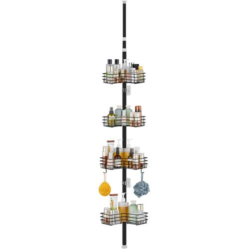 Étagère De Douche Telescopique, Etagere Douche Réglable En Hauteur 85-325Cm, Etagere Douche Sans Percage Métal Avec 4 Paniers, Etagere Douche Telescopique Pour Salle De Bain, Noir[RAC62406445]