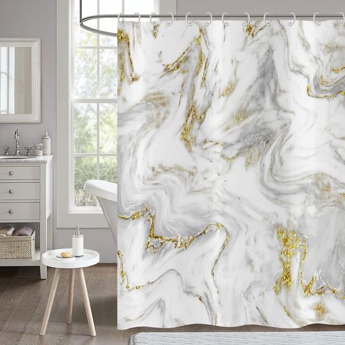 Rideau De Douche Marbre 180x180, Gris Or Blanc Abstrait Moderne Luxe Art Décoratif, Baignoire Imperméable Polyester Tissu Lavable Avec Crochets[Rac62405593]