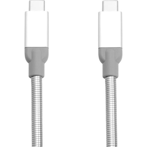 Câble USB-C vers USB-C argenté - câble de chargement android résistant - acier inoxydable flexible - 30 cm - smartphone - chargeur USB - chargeur de téléphone portable