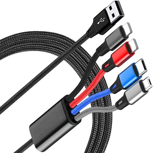 3a/1.2m Câble Multi Usb,4 En 1 Multi Chargeur Usb Câble De Chargement En Nylon Tressé Avec Micro Usb,Type C 2 Ip Connecteurs De Port Pour Tablettes Iphone Samsung Galaxy Huawei Lg Kindle Ps5