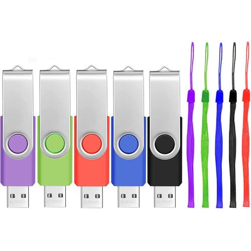 Clé USB 2.0 4 Go Memory Stick Pack de 5 clés USB Colorées 4 Go Clé USB Rotation Stockage de Données en Métal Clé USB de Différentes Couleurs avec Cordes de Poignet par