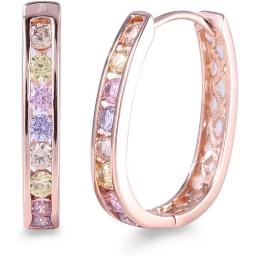 Créoles Plaqué Or Blanc/Or Rose Avec Cristal Zircon Cubique Boucles D'oreilles Femme Fille