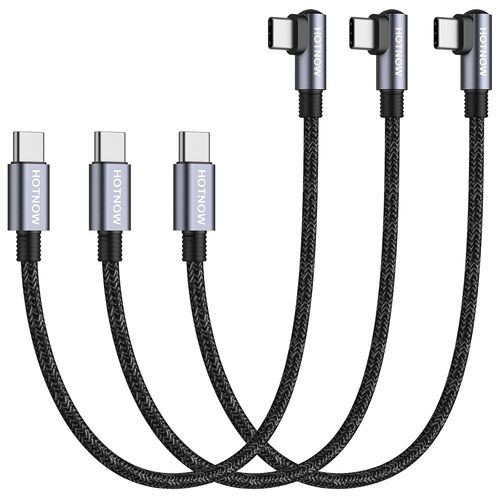 Câble USB C vers USB C Angle Droit 50cm 3Pack,0.5m PD 60W Type C Cordon de Charge Rapide Compatible avec Samsung Galaxy S21/S21+/S20+ Ultra Note 20,Pixel 4/3 XL,MacBook Air iPad Pro 2020