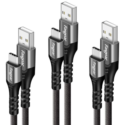 Lot De 3 Câbles Usb De Type C De 0,9 M - Câble De Charge Usb C En Nylon Tressé Compatible Avec Galaxy S10 S9 Moto G7 Oneplus 7pro Nokia 7.1 Sony Xperia L1 Huawei P20 Lite (Gris)