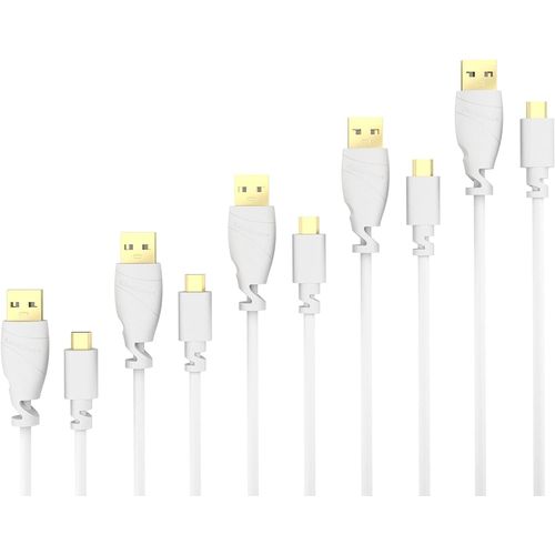 5x 0,5m Câble Micro USB (USB 2.0,câble de charge et synchro,blanc) TOP Series
