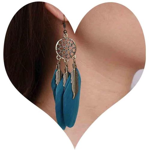 Boucles D'oreilles Boho En Plumes Bleues Boucles D'oreilles Longues En Plumes À Pompons Boucles D'oreilles Vintage En Plumes Tribales Boucles D'oreilles Gouttes De Plumes En Or Bijoux Pour