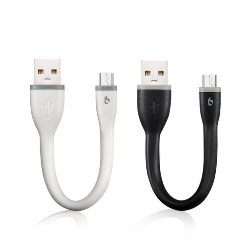 15cm Micro Usb Câble Court 2 Packs Charge/Synchro Rapide Câble Usb Chargeur En Silicone Compatible Pour Téléphones Android,Blanc Et Noir