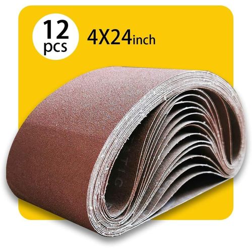 Bande Abrasive 100 x 610 mm Bande de Ponceuse - Ensemble de Bandes Abrasives Mixte (4 X grains 80/120/150) pour Ponceuses à Bande, Idéale pour le Bois(12 pièces)
