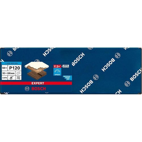 Professional 50x Feuilles abrasives Expert C470 à 8 trous (pour Bois dur, Peinture sur bois, 93x186 mm, Grain 120, Accessoires Ponceuse excentrique)