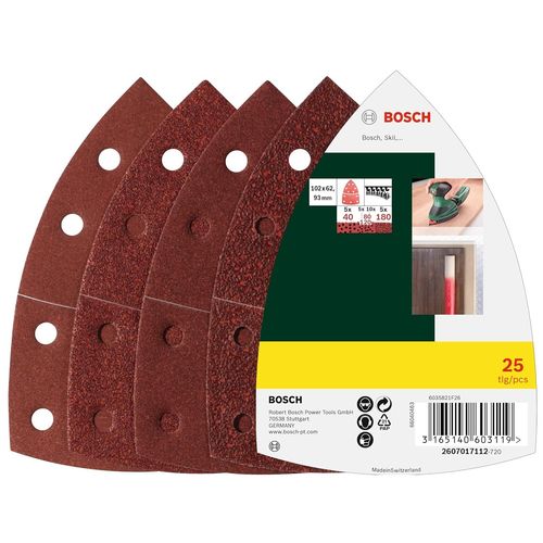 Professional 25x Disques Abrasifs Mixtes Papier (pour Bois, Mastics, Peinture et Vernis, Grain 40/80/120/180, 11 Trous, 102 x 62 mm, Accessoires pour Ponceuses Multi) Meule d'angle