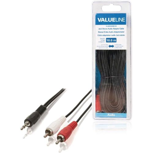 Câble adaptateur audio Jack 3,5 mm stéréo mâle vers 2x RCA mâles 10,0 m noir