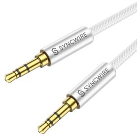 Syncwire Câble Jack Audio Câble Auxiliaire 3.5mm mâle vers mâle [Plaqué Or] Nylon Câble Audio stéréo pour iPhone, Samsung, iPod, iPad, Voiture, Casque, Autoradio, Smartphones, MP3 etc. - 2M, Argenté