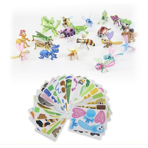 Lot de 25 puzzles 3D pour enfants, puzzles de dessin animé, jouets Montessori éducatifs pour les tout-petits, cadeau pour garçons et filles (insecte)