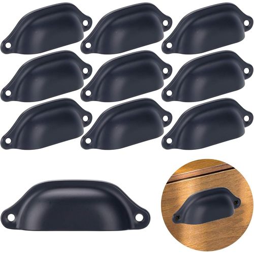 20 Pièces Poignées de tiroir vintage en fer et coquillage noir pour cabinet, tiroir, armoire à pharmacie