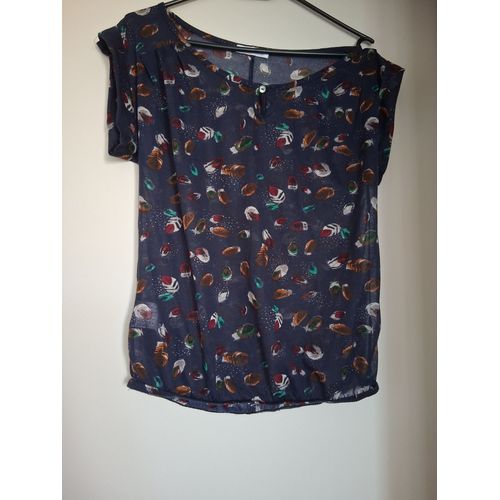 T-Shirt Légé Transparent "T-"M" Bleu Multicolore "Promod" Femme