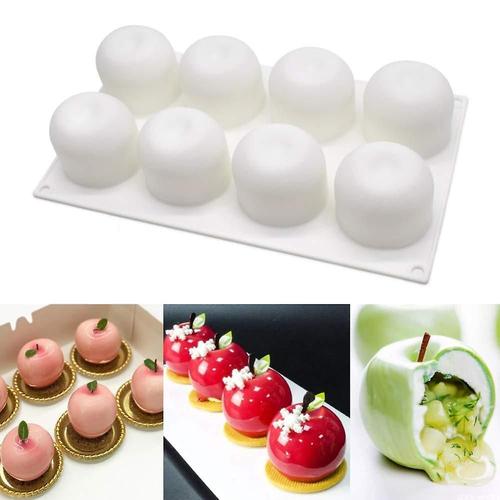 Molud De Gâteau En Silicone À 8 Cavités, Moule De Cuisson En Silicone 3d Pour Cupcake Pâtisserie Dessert Mousse-Forme De Pomme