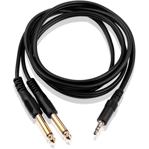 Câble Audio 3.5mm vers Double 6.35mm 2M, 6.35 Mâle vers 3.5 Mâle Mono Y Splitter Jack Câble d'Instrument Tressé pour Haut-parleurs, Table de Mixage, Cinéma Maison etc.