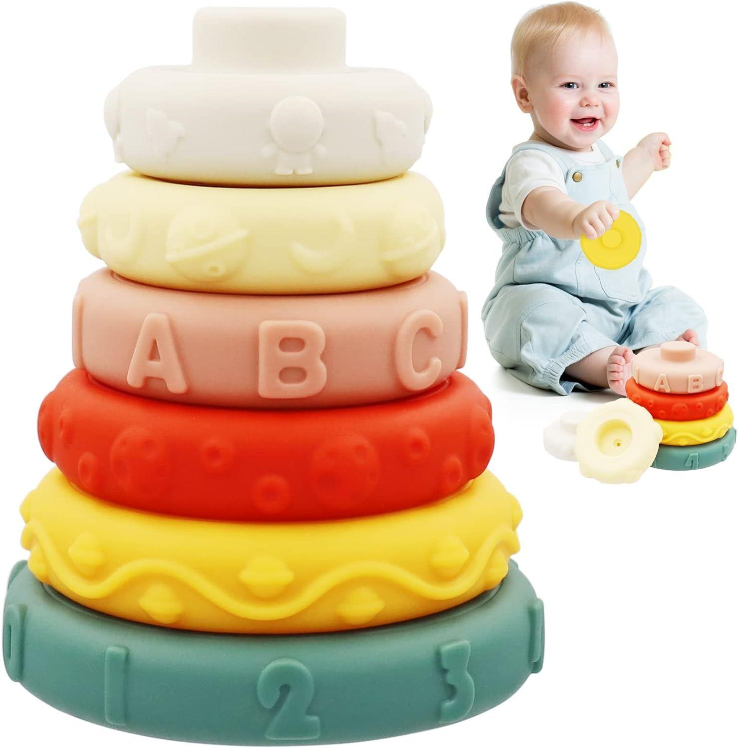 Ensemble de jouets empilables en Silicone pour bébé, couleurs arc-en-ciel