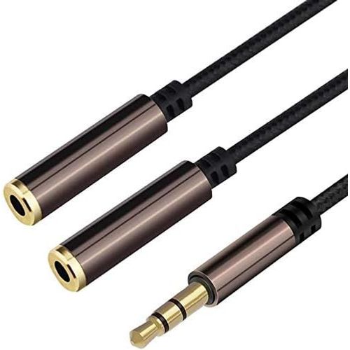 3.5mm Stereo Jack Audio Cable Y Splitter-Nylon Tressé Durable Auxiliaire Aux Partager le Câble pour Smartphones, Tablettes, Home/Auto Stéréos et plus 30cm (Noir)
