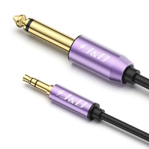 Câble 6,35mm TS vers 3,5mm TRS, Câble Adaptateur Jack Mono Interconnect Stereo Aux Lourd Plaqué Or Violet 1/4 de Pouce Mâle vers 1/8 de Pouce Mâle, 2 Mètre