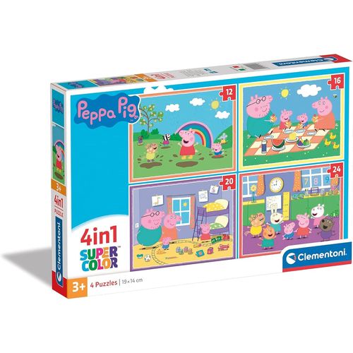 Supercolor Puzzle 4 in 1 - Peppa Pig - Puzzle Progressifs (12, 16, 20, 24 Pièces), Puzzle Enfants 3 Ans, Puzzle Dessin Animé - Fabriqué en Italie