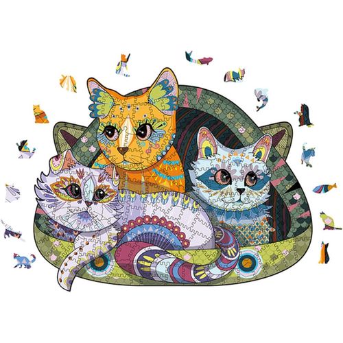 Puzzles en Bois, Chat Intéressante 100 Pièces Puzzle aux Formes Irrégulières pour Adultes et Enfants, 15.9 * 21cm Jouets Éducatifs, Série de Jeux Familiau