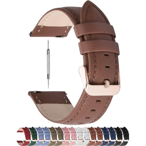 Bracelet De Montre En Cuir Véritable,Cross Montre Bracelet Homme Femme À Dégagement Rapide,20mm Brun+Boucle En Or Rose
