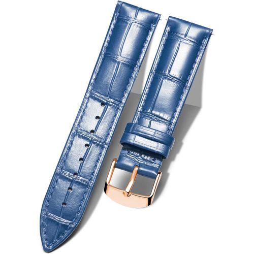 20mm Bracelet De Montre En Cuir Crocodile Véritable Remplacement Montre Bracelet À Dégagement Rapide Etanche - Gr-Bleu