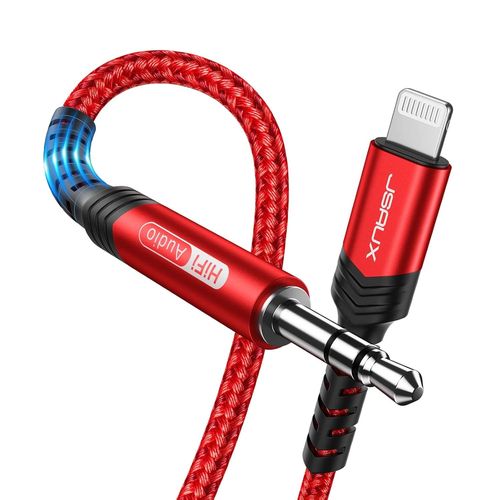 Câble Audio Auxiliaire de Voiture iPhone 1.8M[Certifié Apple MFi]Câble Lightning vers Jack 3.5 mm Compatible avec iPhone 13 13Mini 13 Pro 13Pro Max 12 12 Pro 11 Pro Max X XS XR X 8 7 Plus -Rouge