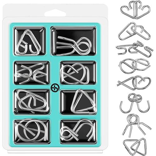 8 Pièces Casse Tete Metallique, Jeux Casse Tête Metal, Métallique Wire Set Mini IQ Puzzle, Esprit Test Jeu Educatif Logic Jouet Classique Cadeau pour Adulte et Enfant