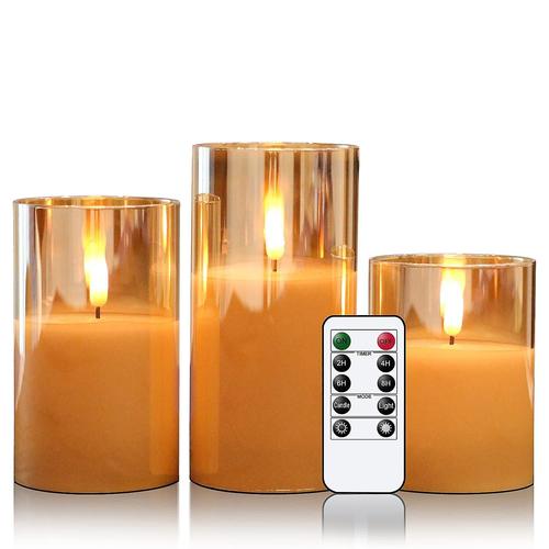 Bougies sans flamme avec télécommande, 3 bougies à lumière chaude à piles (7,5x10,12,5,15cm)