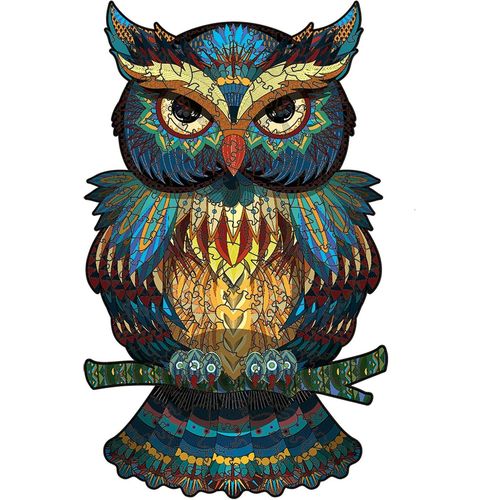 Puzzle en Bois pour Adultes Puzzle de Forme Unique Chouette Animaux Coloré Puzzle 200 pièces pour Le Cadeau (A4)