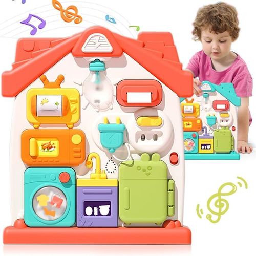 Montessori Busy Board 8 en 1 Planche Activité Montessori 18 Mois Tableau Activité Sensoriel Parcours Motricité Bébé Jeux Educatif Enfant Jouet Enfant pour Garcon Fille1 2 3 Ans (Rouge)
