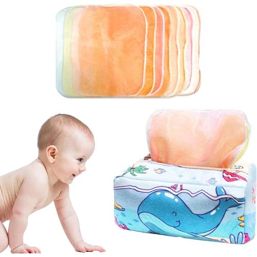 Jouets Bebe Montessori,Jouet Bébé Boîte à Mouchoirs,Boîte à Tissus pour Bébé,Montessori Bebe,Boîte à Mouchoirs Tissu Jouets,Jouets Sensoriels Interactive,Sensoriels Livre Jeux pour Bébés 6 à 24 Mois