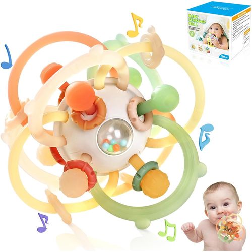 Jouet Anneau Dentition Bebe,Silicone Jouet Educatif Bebe 1 An,Hochet Bebe 0 3 6 Mois Jeux Montessori Eveil Bebe 0 6 12 Mois,Balle Sensorielle Bebe Eveil,Cadeau Naissance Fille et Garçon,Kaki