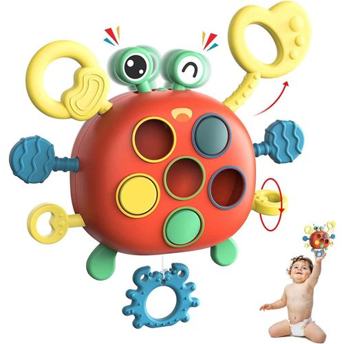 Jouet Bebe 1 an, Jouet Montessori 6-12-18 Mois, Jeux Sensoriel Crabe, Jouet Enfant Dentaires Silicone à Cordon pour Bébés, Jouets d'éveil de Voyage Jeu d¿activité et développement Garçon Fille