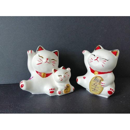 2 maneki-neko chat chinois porte bonheur