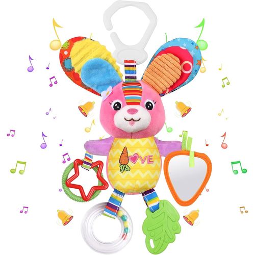 Bébé Jouet De Poussette Peluche, Berceau Animales, Jouets Doux De Bébé De Hochets,Dentition Pour 3 6 9 12 Garçons Et Filles,Meilleur Cadeau D'anniversaire (Rabbit)