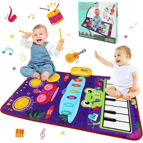 Jouets Musical Bébé 1 an, Tapis de Piano pour Enfants, Jouet Musical 2 en 1 pour Piano et Batterie de Jazz avec 2 Bâtons, Tapis de Musique pour Bébé,Jouets Éducatifs Cadeau pour Enfant 1-4 Ans