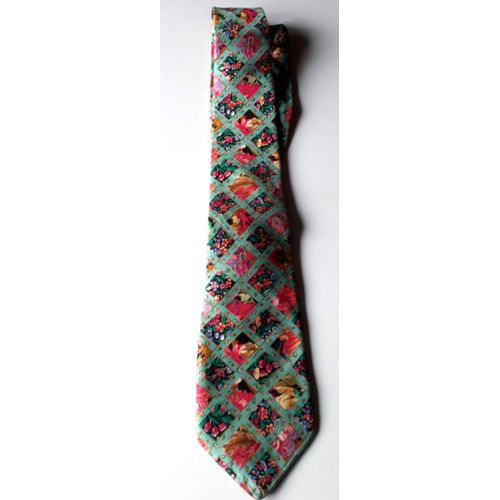 Cravate Yves Dorsey - Fond Vert Clair Avec Motifs Floraux Lumineux - 100%Soie Fabriquée En France