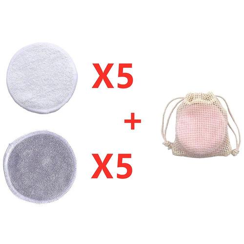 10 Pièces/Ensemble Tampons Ronds Lavables En Fibre De Bambou Réutilisables Tampon De Coton Démaquillant Tampon De Nettoyage Du Visage Outil Cosmétique Soins De La Peau 5 Blanc 5 Couleur Gris