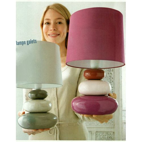 Lampe Galet 100% Neuve - Rose ou grise ( avec 3 nuances de couleur galets ) Lampe a Poser Abat-Jour Décorative Déco En Céramique - Pour Table De Chevet à Séjour Salon Bureau Chambre Enfant Ou Adulte