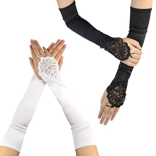 2 Paires De Longs Gants En Satin Sans Doigts, Longueur Coude, Gants Longs En Satin D'opéra, Gants De Fête De Mariée Pour Femmes Et Filles