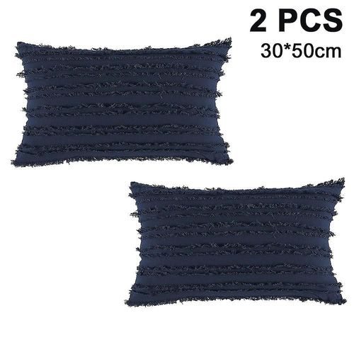 Lot De 2 Housses De Coussin Décoratives Avec Franges Et Pompons, Bleu Marine Doux